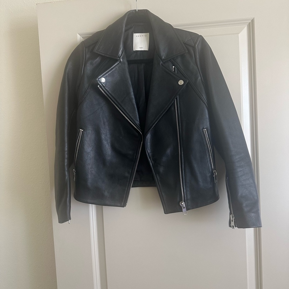 Sandro Black Leather Biker Jacket - Picture 3 of 6
